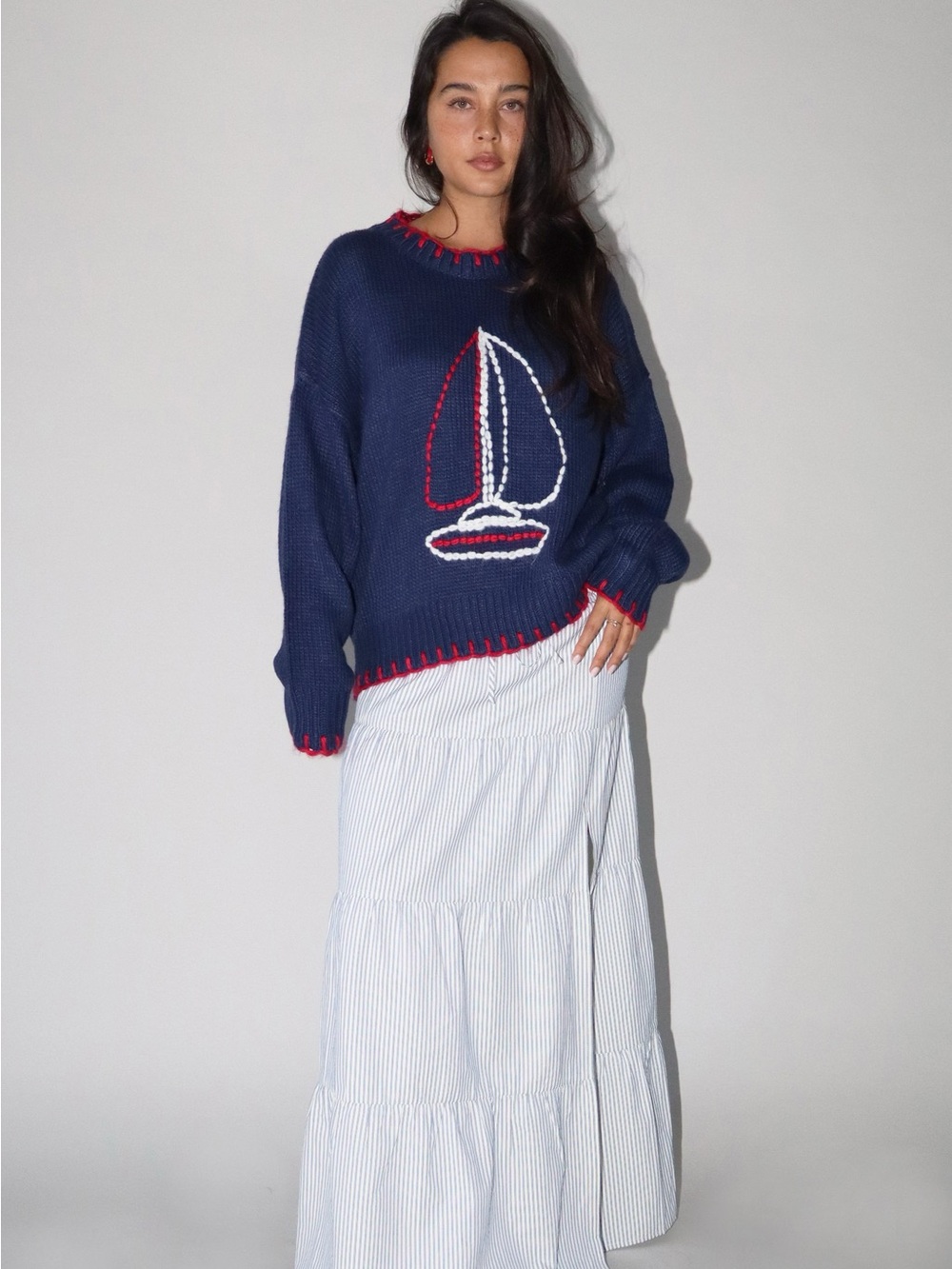 ⛵️Bailey Rose Navy Sailboat Stitching Sweater S - Picture 2 of 3